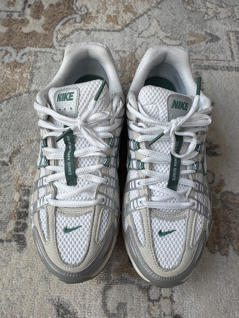 Nike P-6000 White Mesh Sneakers with Green Accents